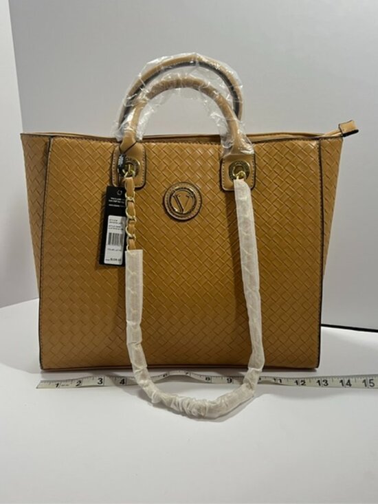Vera New York Handbags - VERA NEW YORK ALICE WOVEN SATCHEL NWT LATTE